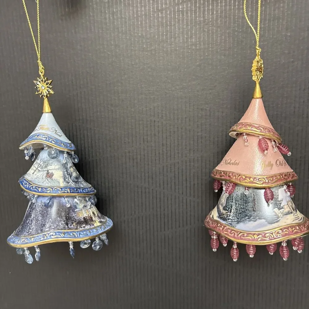 Thomas Kinkade Classic Ornaments, 2 Decorated Christmas Tree, Noel & St Nicolas